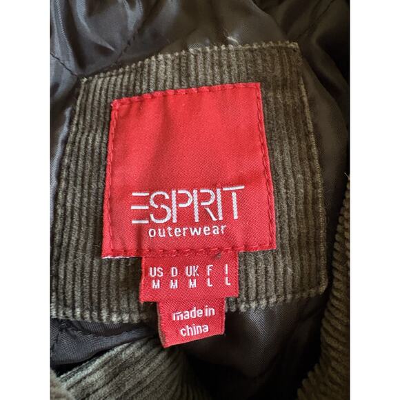 VTG Esprit Outerwear Brown Corduroy Peacoat Quilted Lined Double Breasted Y2K M - Picture 3 of 16